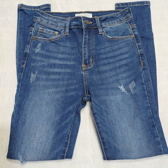 Nature Denim ✦ Distressed Skinny Jeans ✦ Mid-Rise Dark Wash Ripped Details Sz 25 - Picture 7 of 14